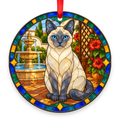 Thai Blue Point stained glass style porcelain Christmas ornament with red ribbon