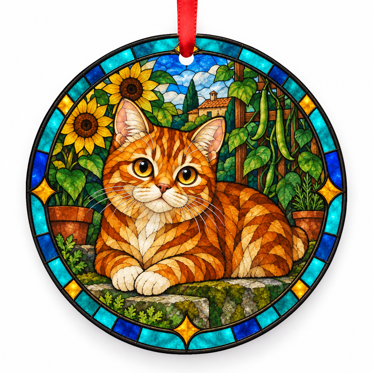Toybob Red Tabby stained glass style ornament