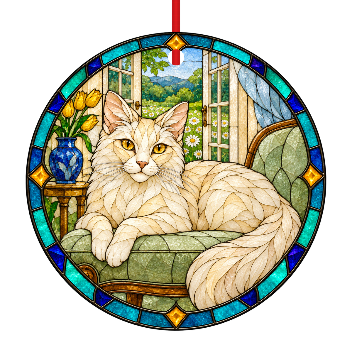 ORN-11439 Turkish Angora Cream stained glass ornament mockup