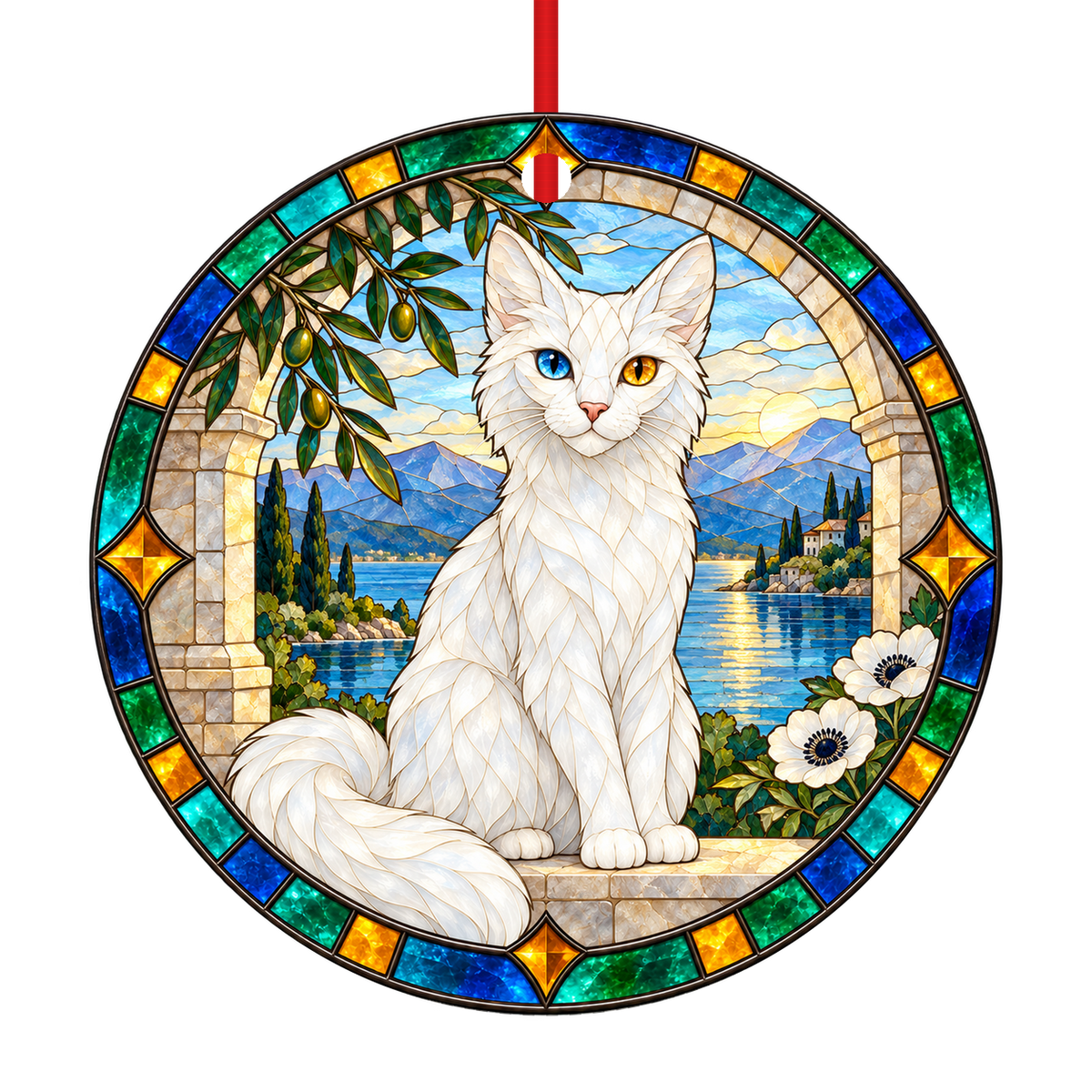 ORN-11443 Turkish Angora White stained glass ornament mockup