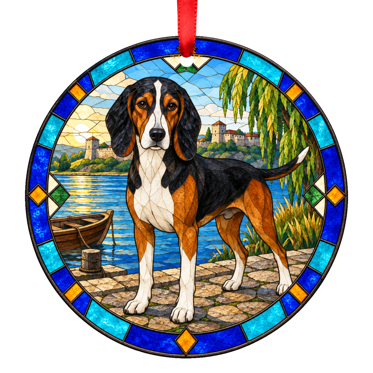 Serbian Tricolour Hound Tricolor stained glass ornament