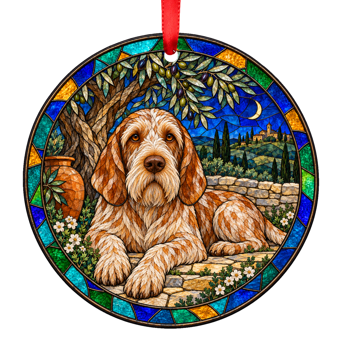 Spinone Italiano Orange Roan stained glass style Christmas ornament