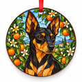 Black and Tan Valencian Terrier stained glass style porcelain Christmas ornament with red ribbon