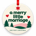 A Merry Little Marriage Wedding Christmas Ornament with red hanging ribbon