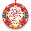 To Love, Laughter & Forever porcelain Christmas ornament with red ribbon