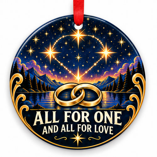 All for One & All for Love Constellation Rings Ornament with red hanging ribbon
