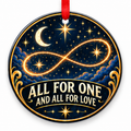 All for One & All for Love Infinity Orbit Ornament with red hanging ribbon